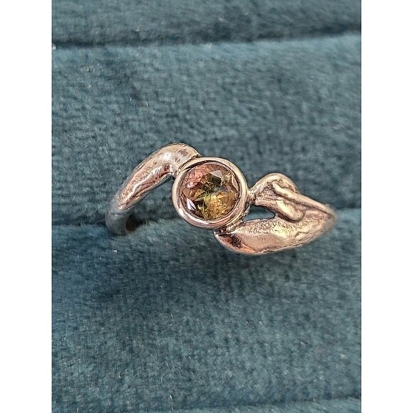 Sterling Silver BiColor Tourmaline Ring 925 Sz 7 Oval Gemstone Handmade Artisan - Picture 1 of 6